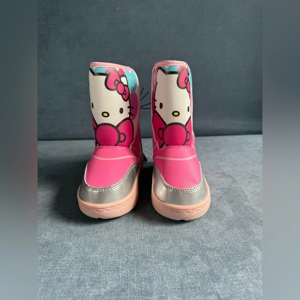 Hello Kitty Winter Snow Boots Toddler Girls SZ 10 Pink Velcro Closure Warm New